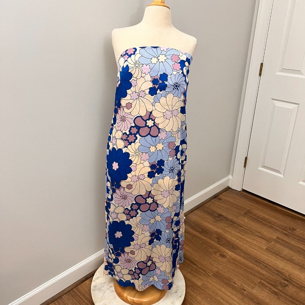 NEW Zara Retro Mod Floral Satin Effect Strapless Midi Dress Sz L - Picture 3 of 15